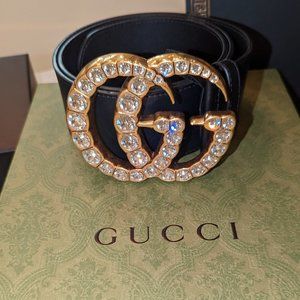 Gucci Belt Women's GG Buckle 100% Authentic Italian Leather with crystals
